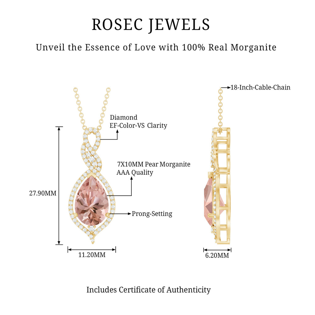 Certified 1.75 Carat Morganite Teardrop Necklace with Diamond