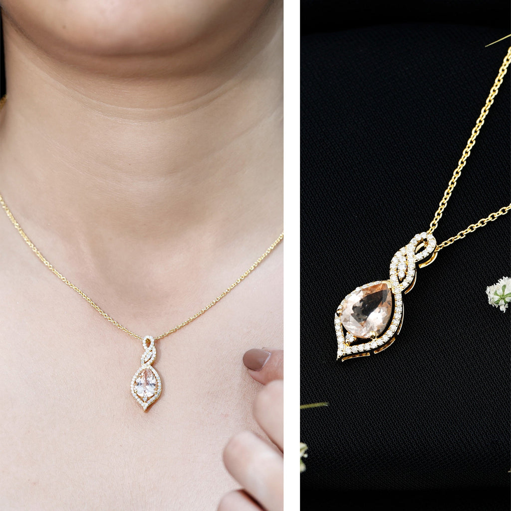 Certified 1.75 Carat Morganite Teardrop Necklace with Diamond