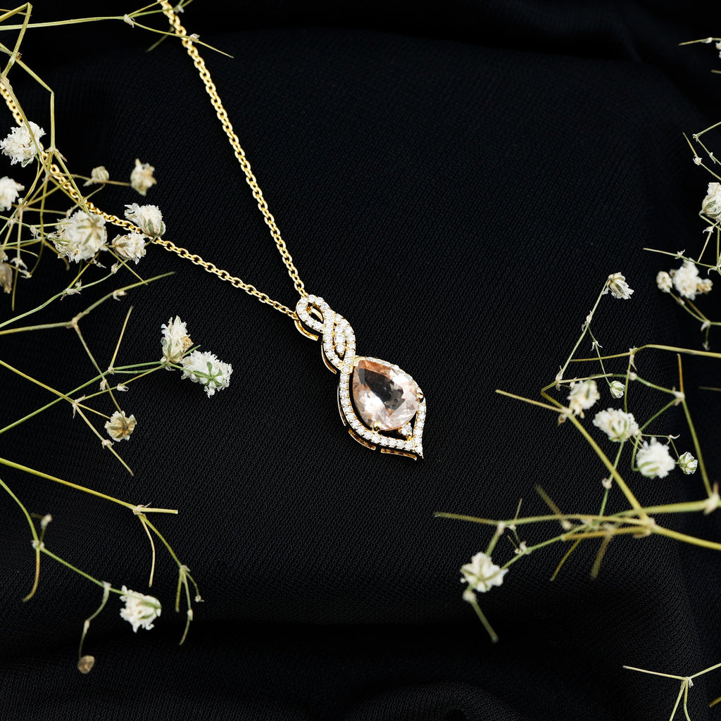 Certified 1.75 Carat Morganite Teardrop Necklace with Diamond