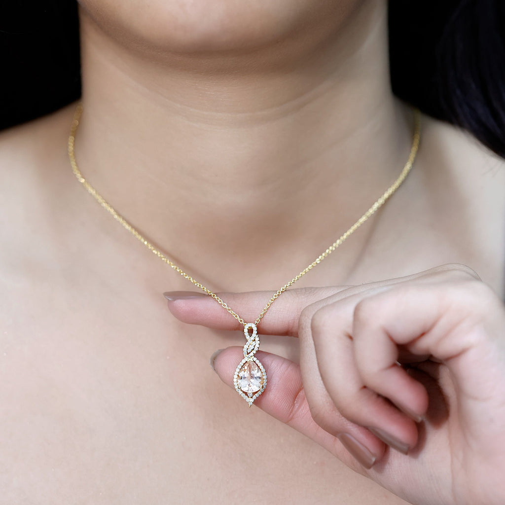 Certified 1.75 Carat Morganite Teardrop Necklace with Diamond