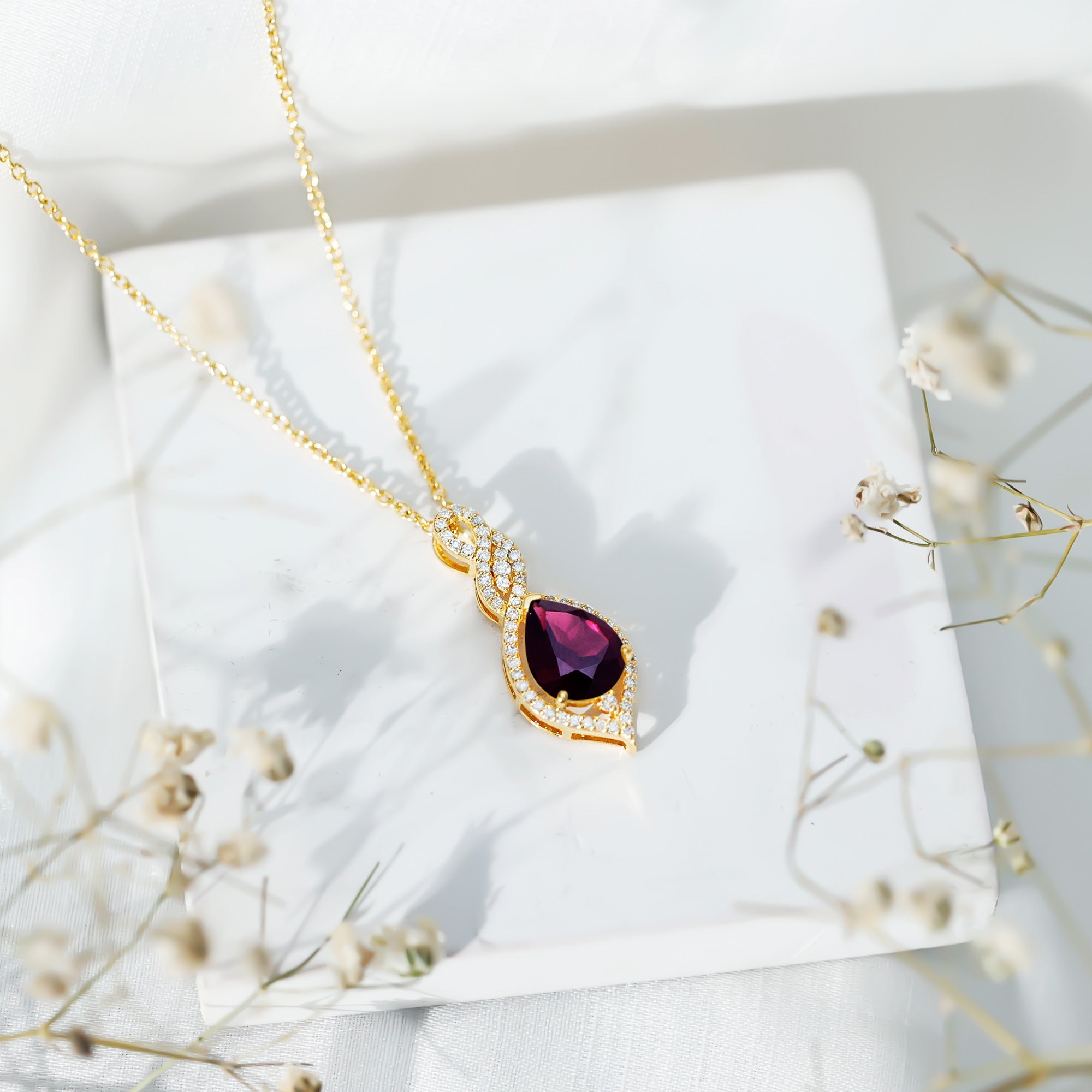2.5 Carat Pear Shaped Rhodolite Diamond Wedding Necklace for Bride