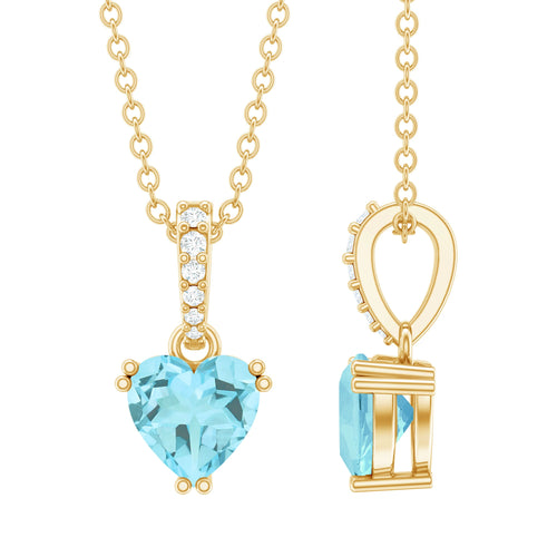 1 Carat Sky Blue Topaz Heart Pendant Necklace with Diamond | Pendants | Wiccan Center