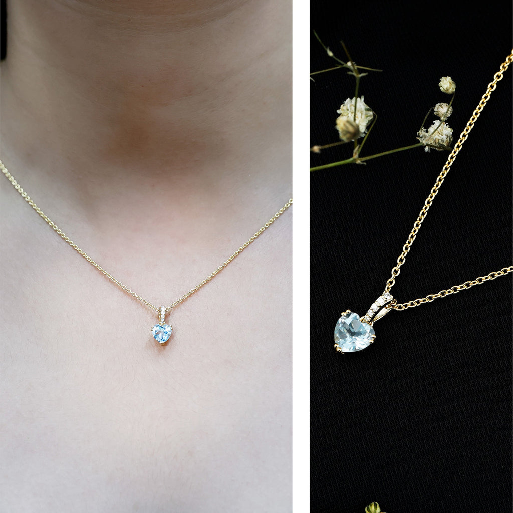 1 Carat Sky Blue Topaz Heart Pendant Necklace with Diamond