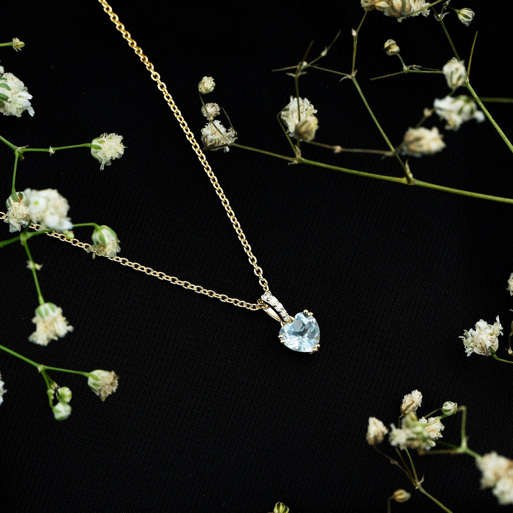 1 Carat Sky Blue Topaz Heart Pendant Necklace with Diamond