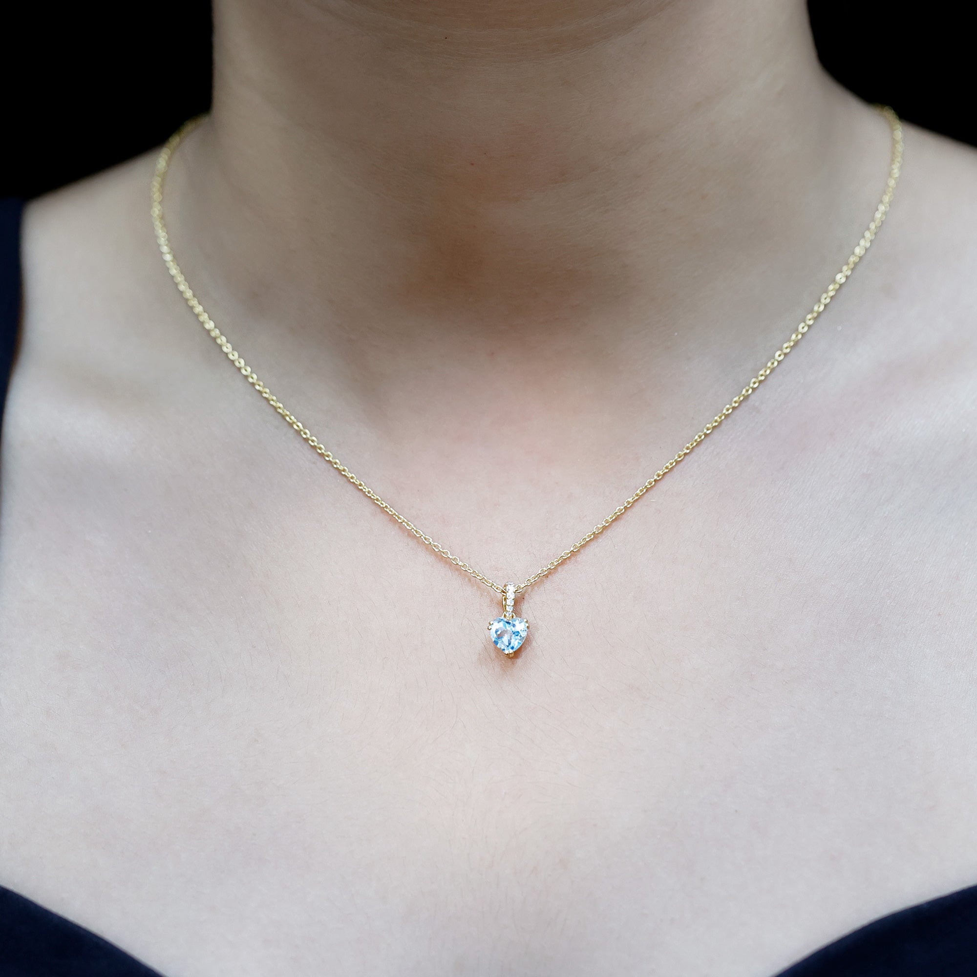 1 Carat Sky Blue Topaz Heart Pendant Necklace with Diamond