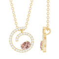 Yellow Gold Plated Silver Morganite Swirl Necklace with Lab Diamond