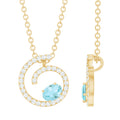 Genuine Sky Blue Topaz and Diamond Swirl Necklace with Silver Chain