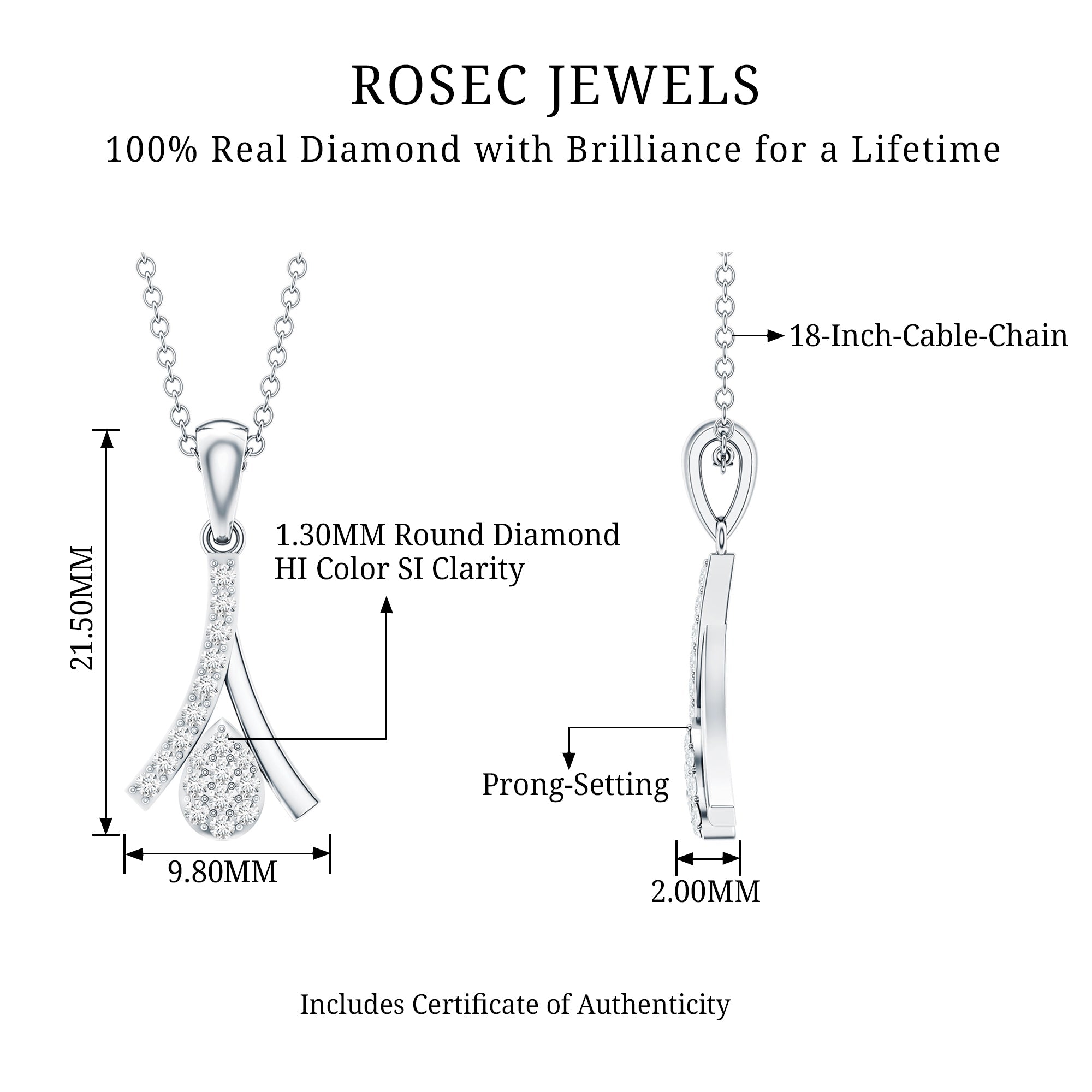 Certified Round Cut Diamond Cluster Necklace