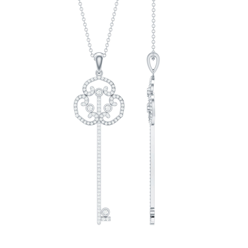 Certified Moissanite Vintage Key Pendant Necklace