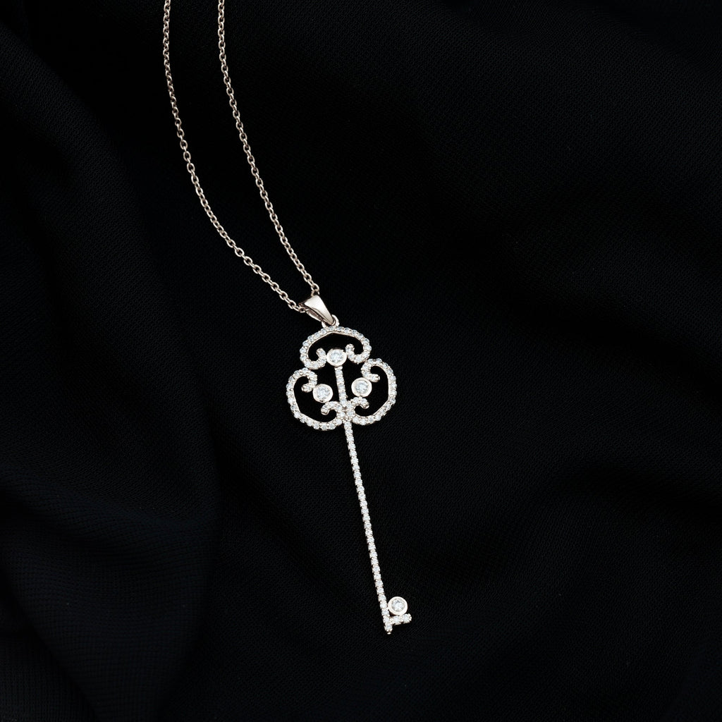 Certified Moissanite Vintage Key Pendant Necklace