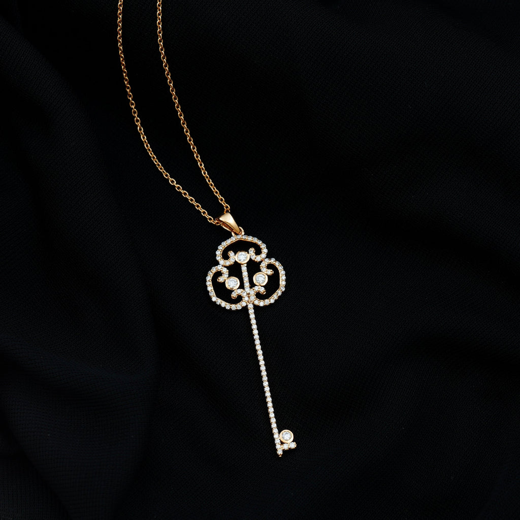 Certified Moissanite Vintage Key Pendant Necklace