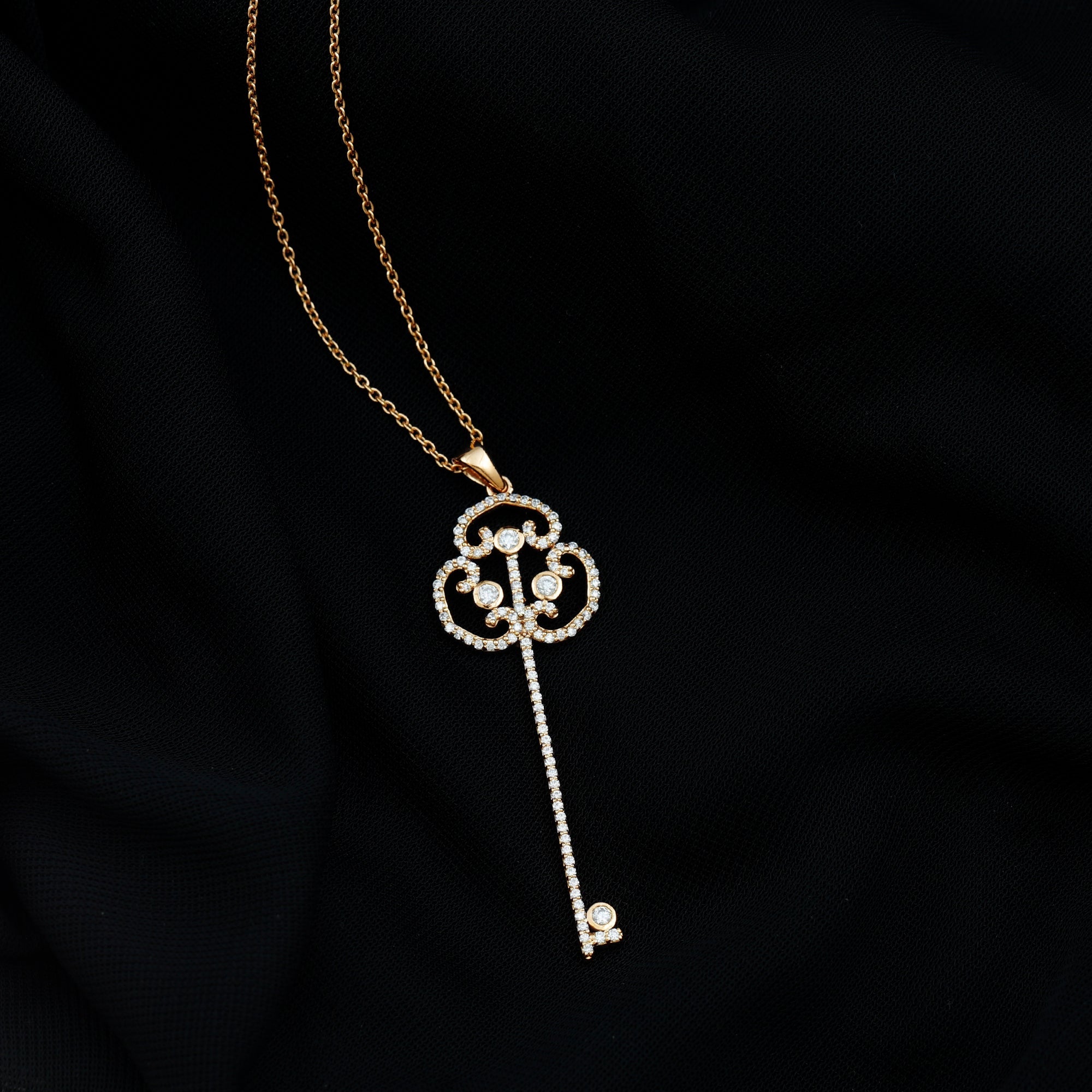 Certified Moissanite Vintage Key Pendant Necklace