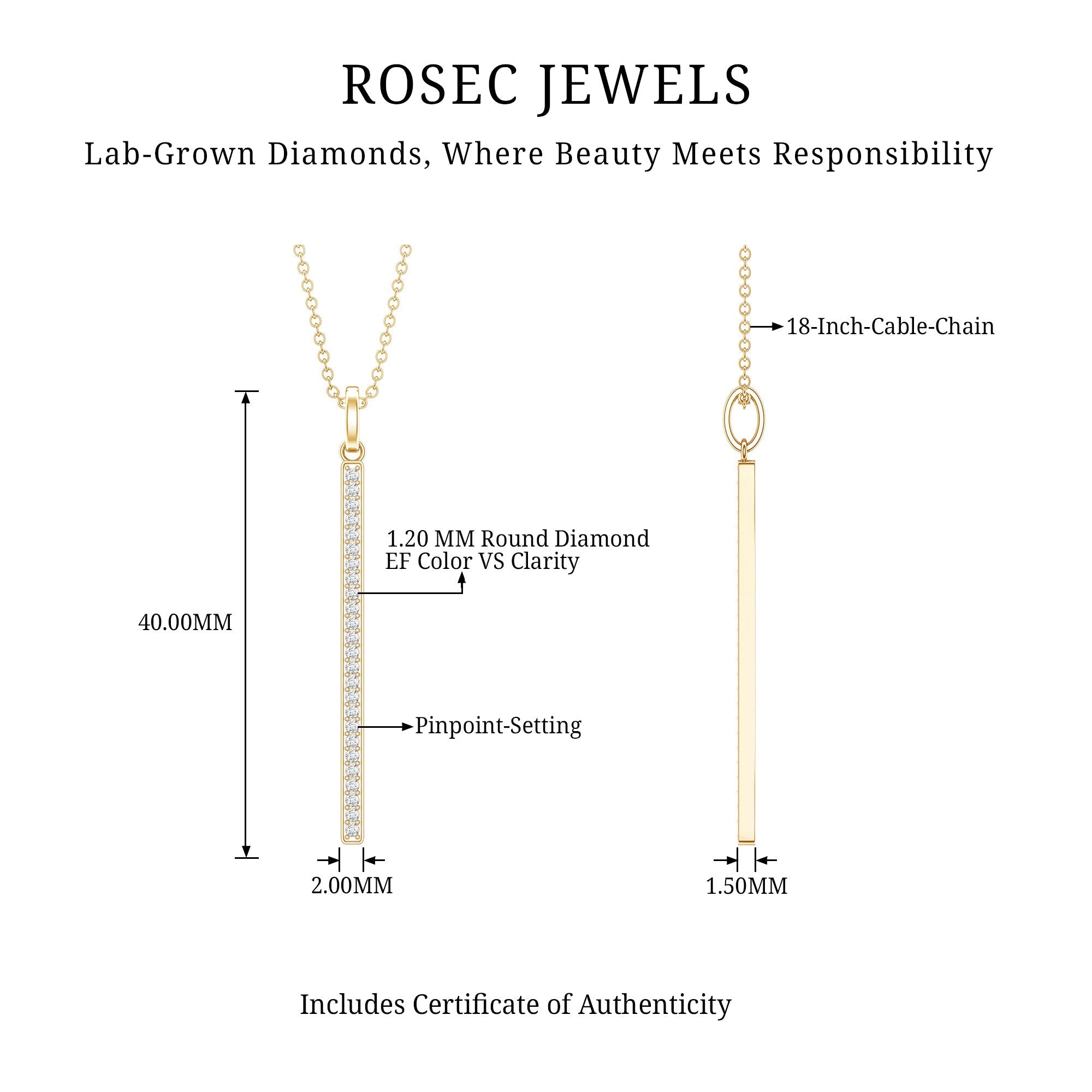 Round Cut Diamond Bar Necklace For Women