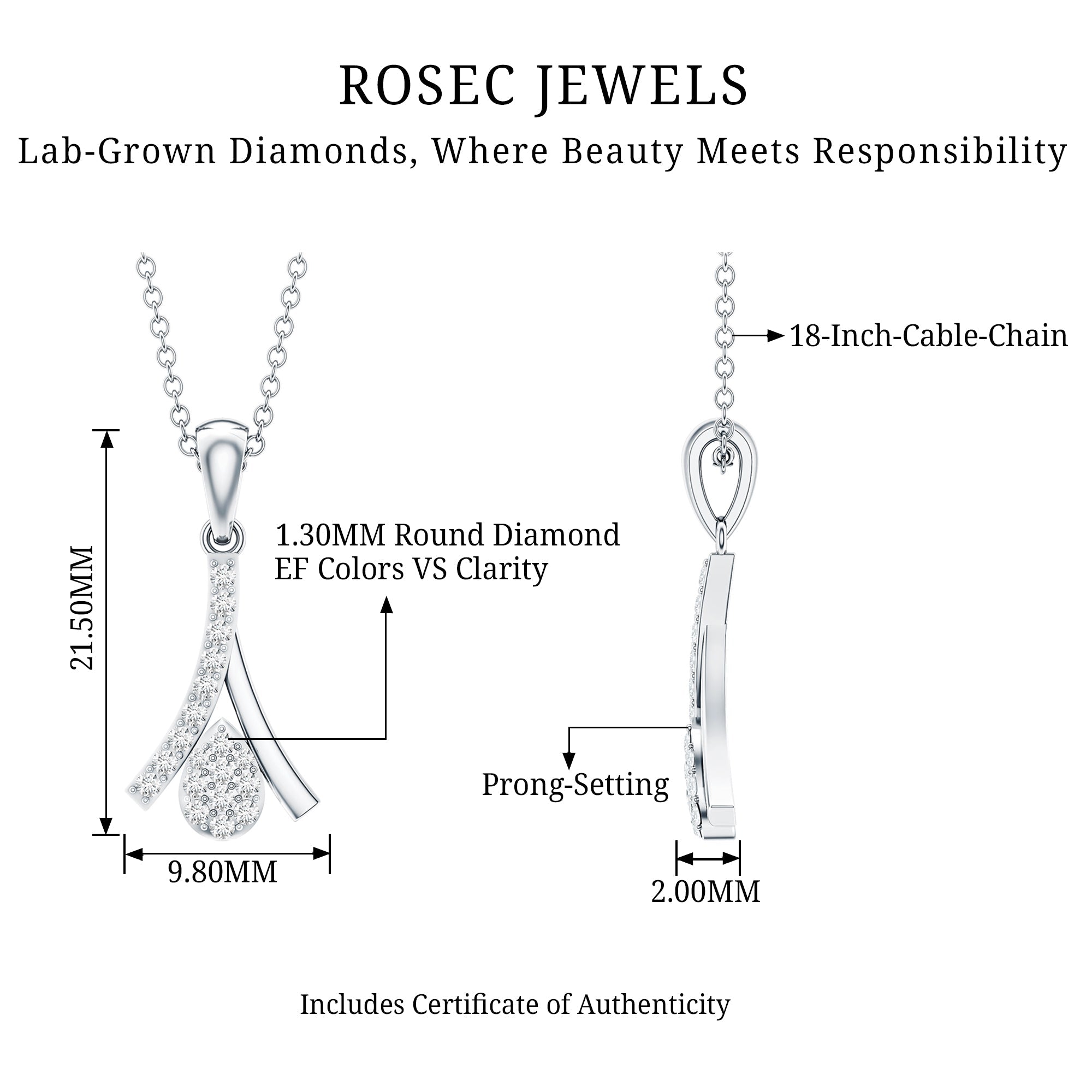Certified Round Cut Diamond Cluster Necklace