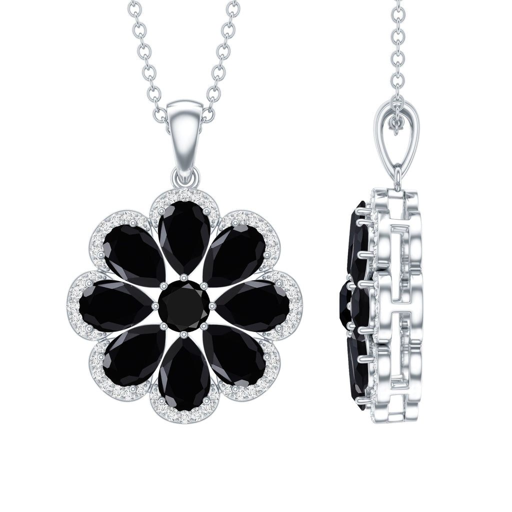 Certified Black Spinel Flower Necklace with Moissanite Halo