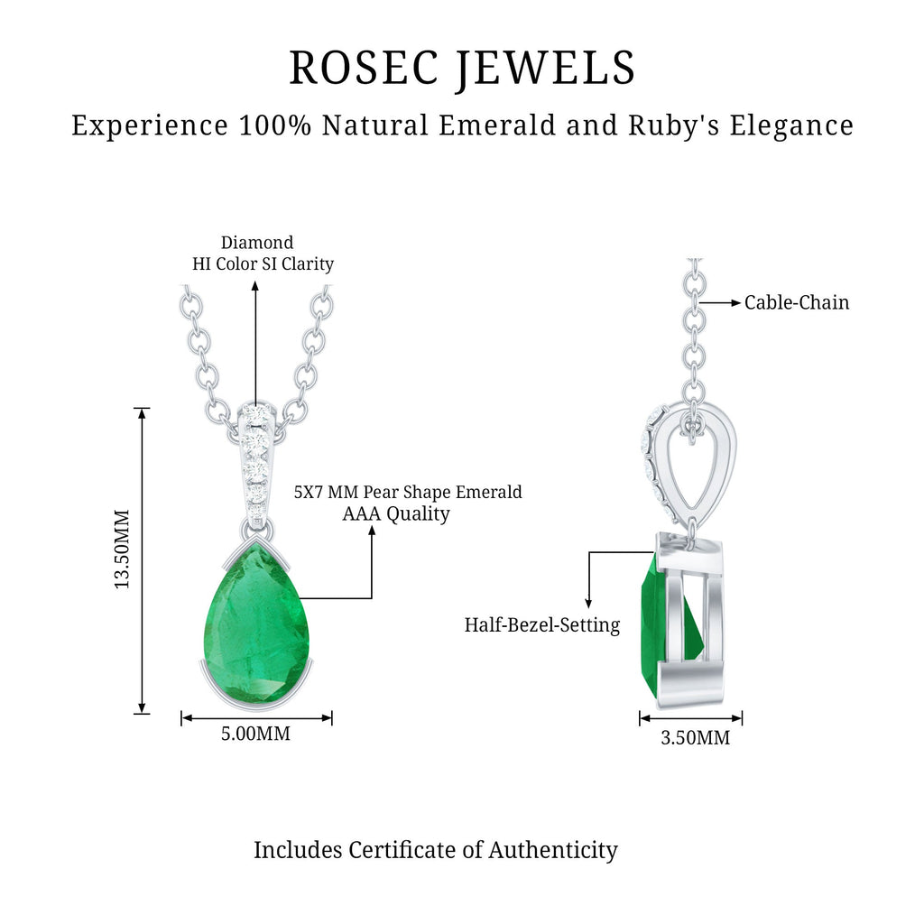 Pear Cut Emerald Solitaire Pendant with Diamond Accent Bail