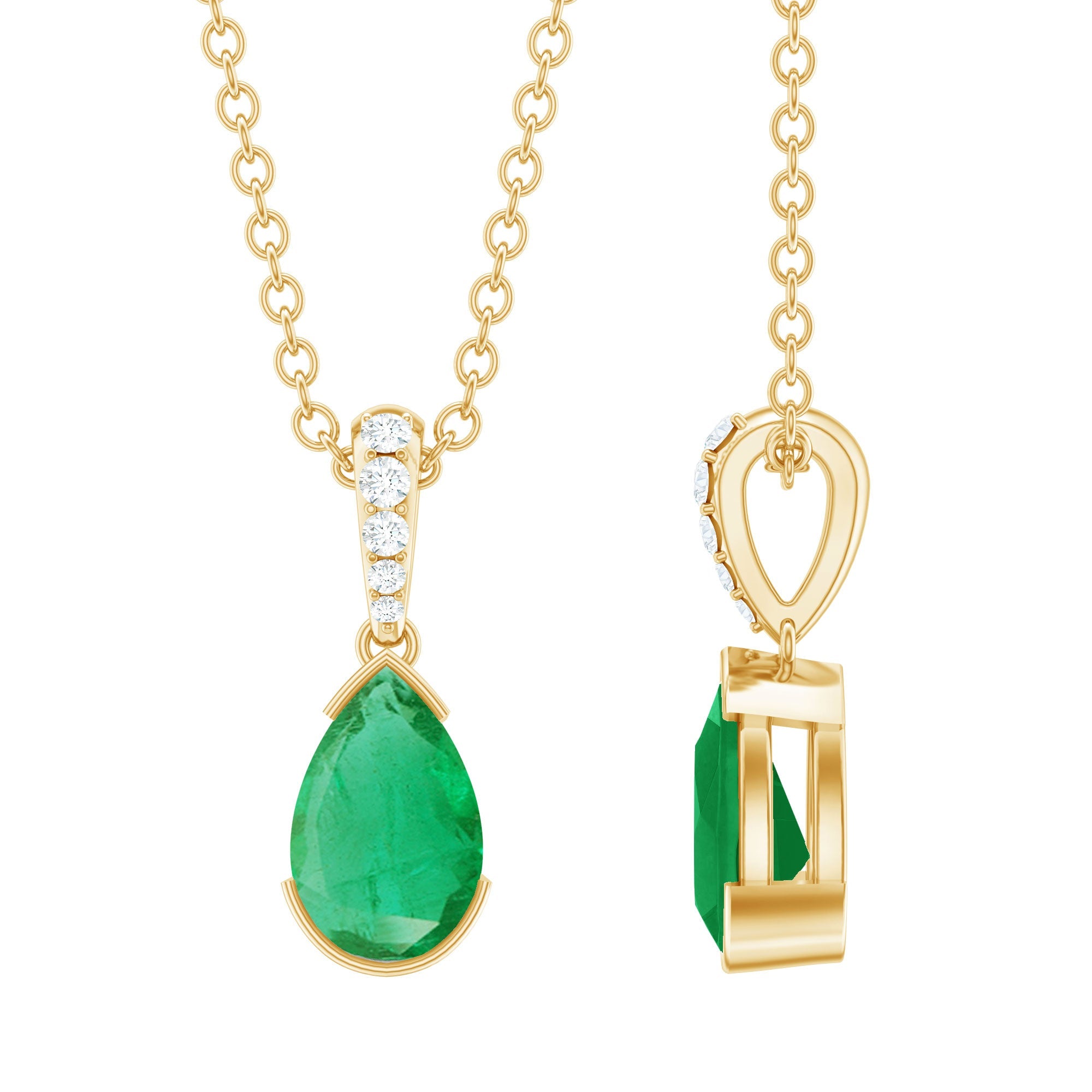 Pear Cut Emerald Solitaire Pendant with Diamond Accent Bail | Pendants | Wiccan Center