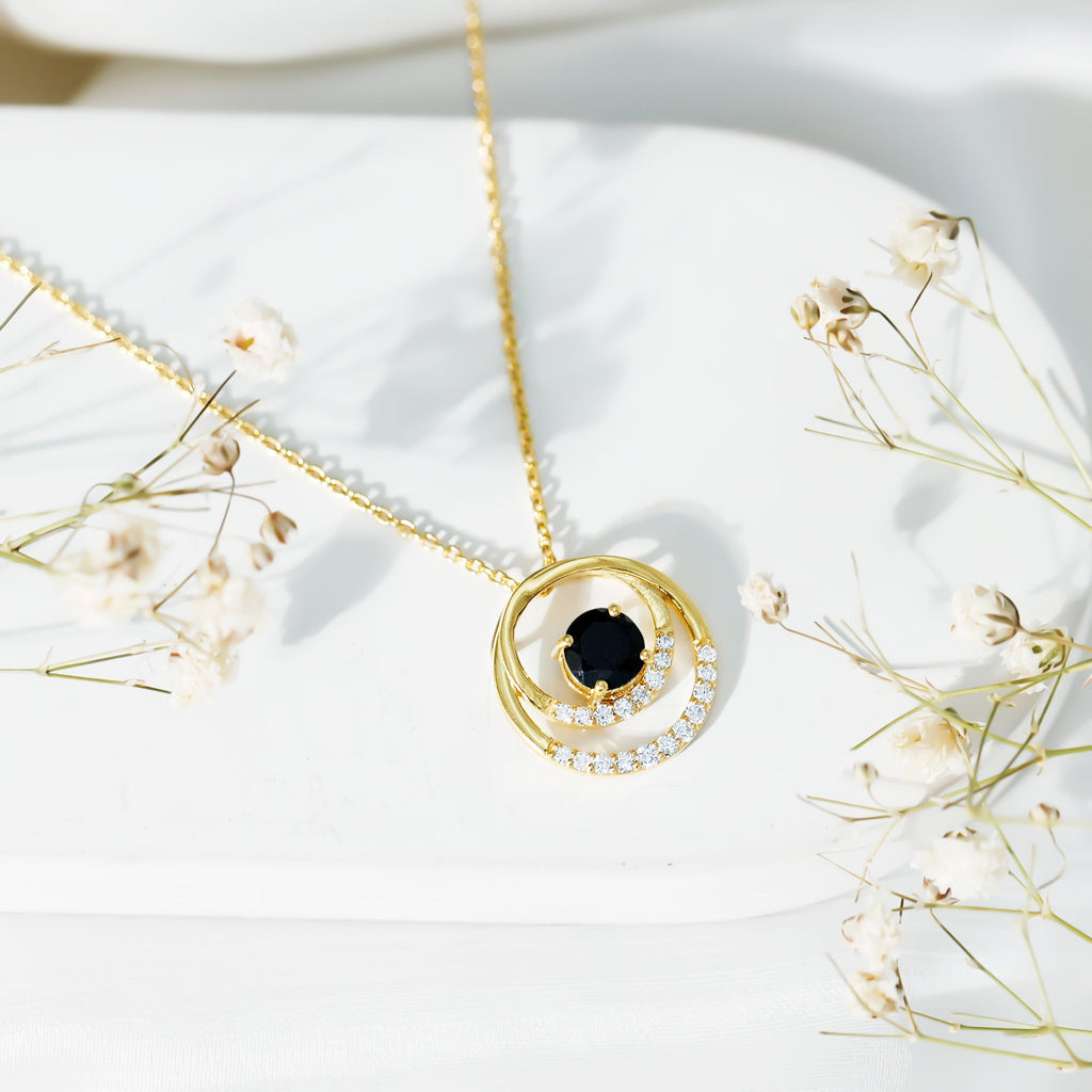 Lab Created Black and White Diamond Circle Necklace With Silver Chain