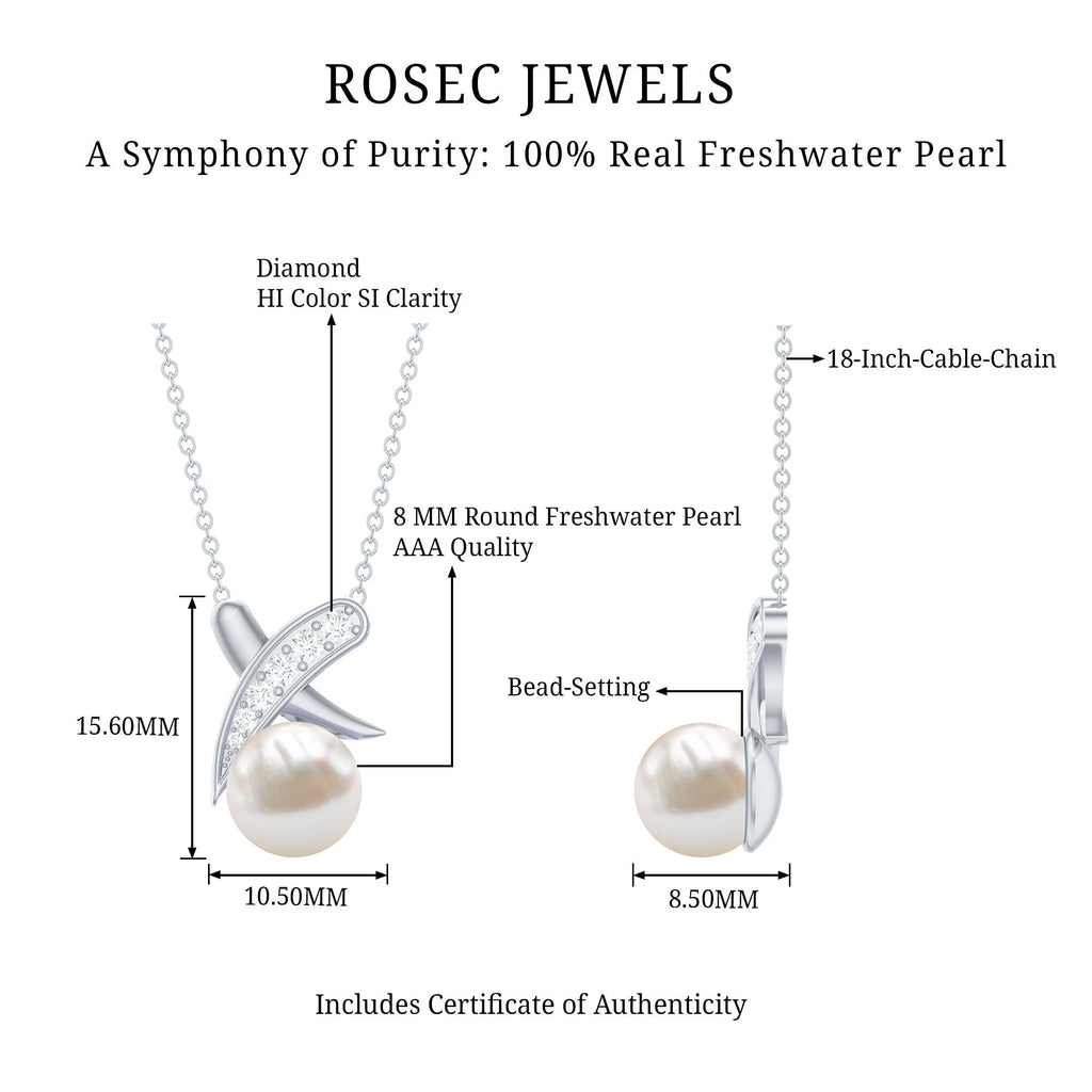 Real Freshwater Pearl and Diamond XO Necklace