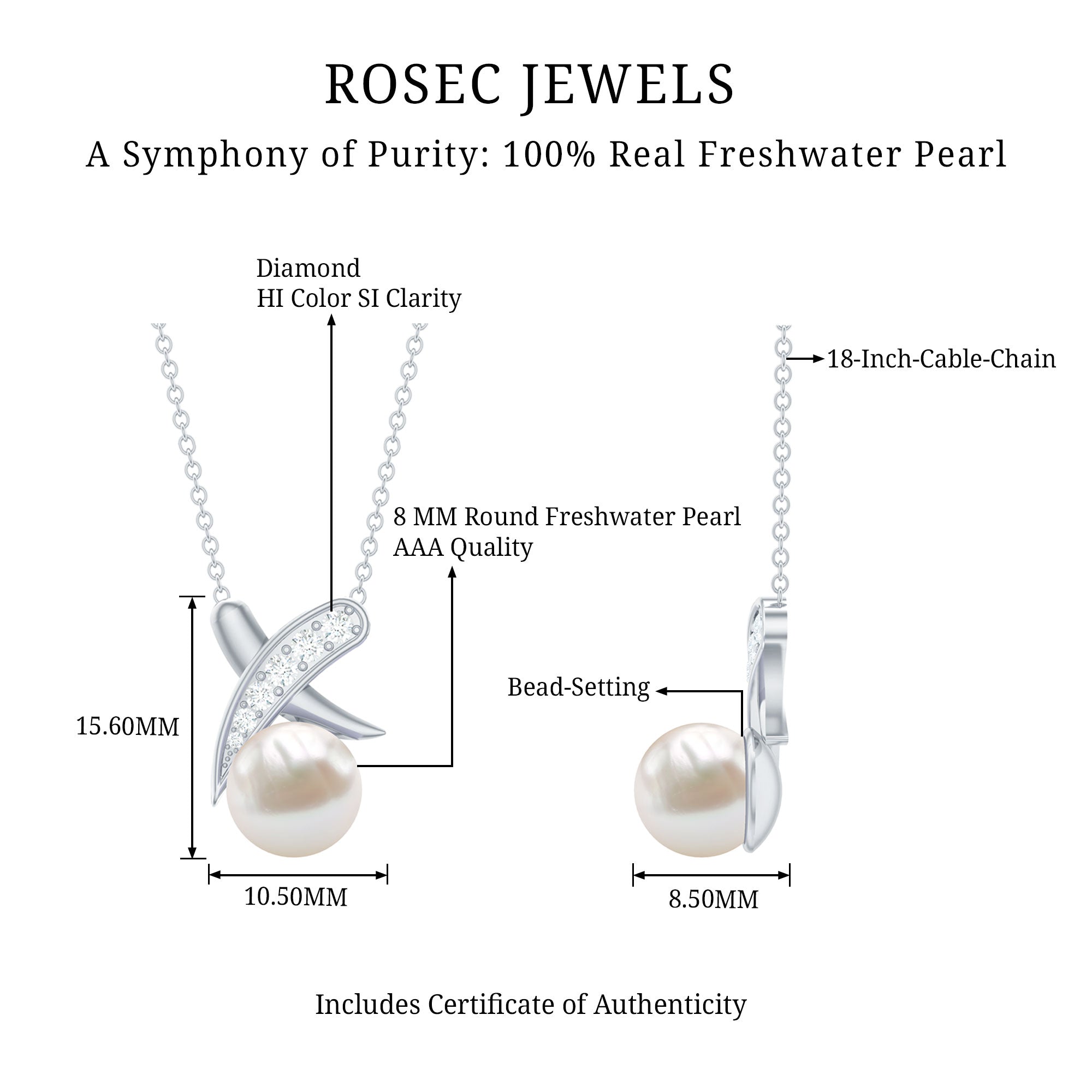 Real Freshwater Pearl and Diamond XO Necklace