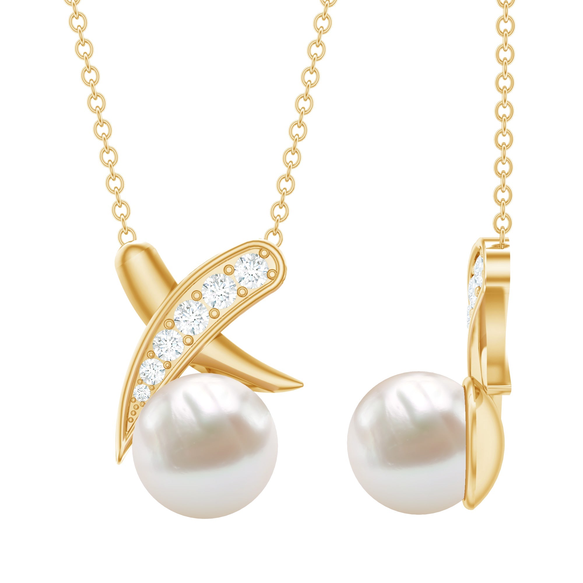 Real Freshwater Pearl and Diamond XO Necklace | Pendants | Wiccan Center