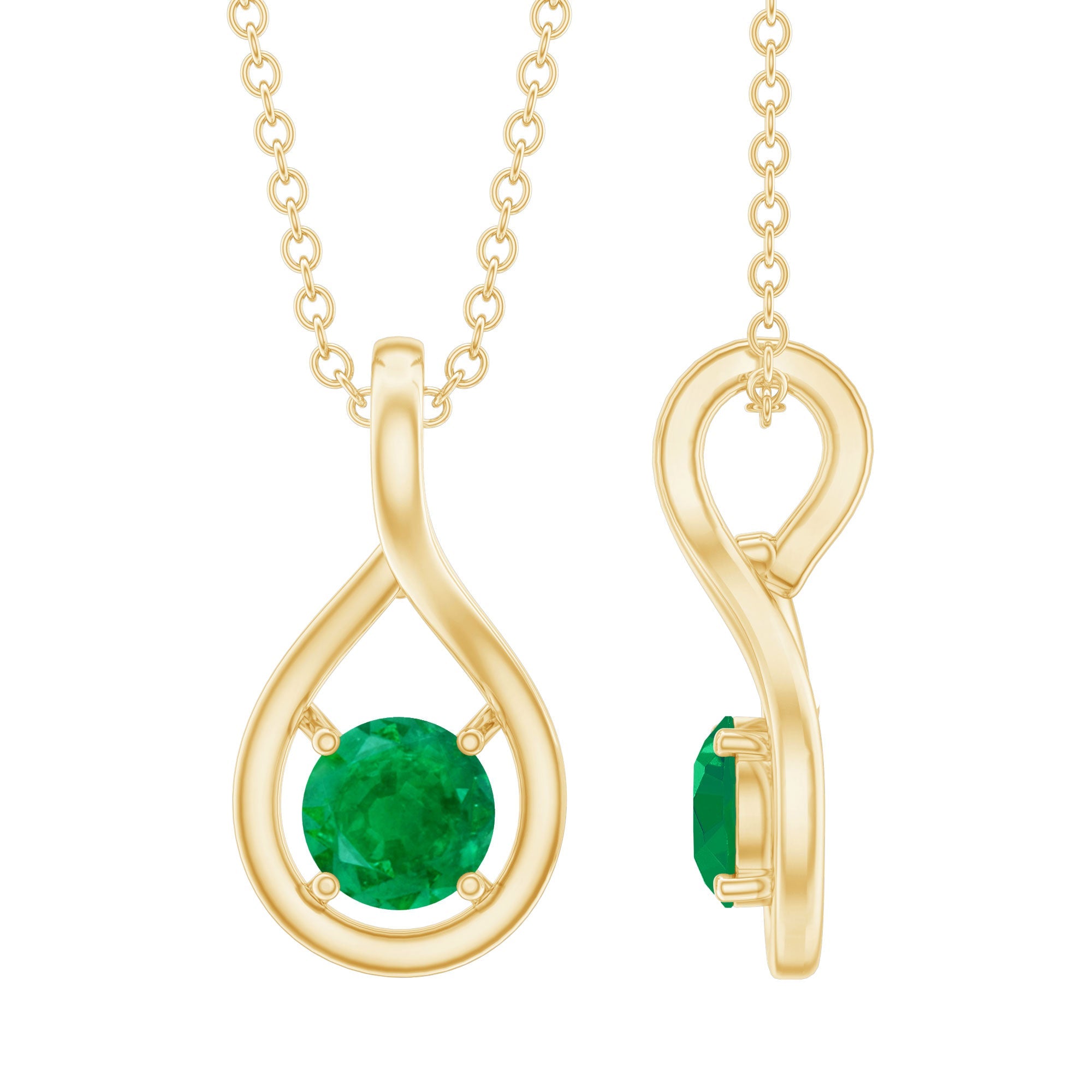 Genuine 5MM Round Cut Emerald Solitaire Teardrop Necklace With Chain | Pendants | Wiccan Center