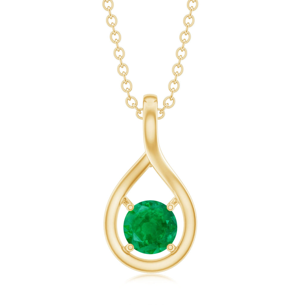 Genuine 5MM Round Cut Emerald Solitaire Teardrop Necklace With Chain