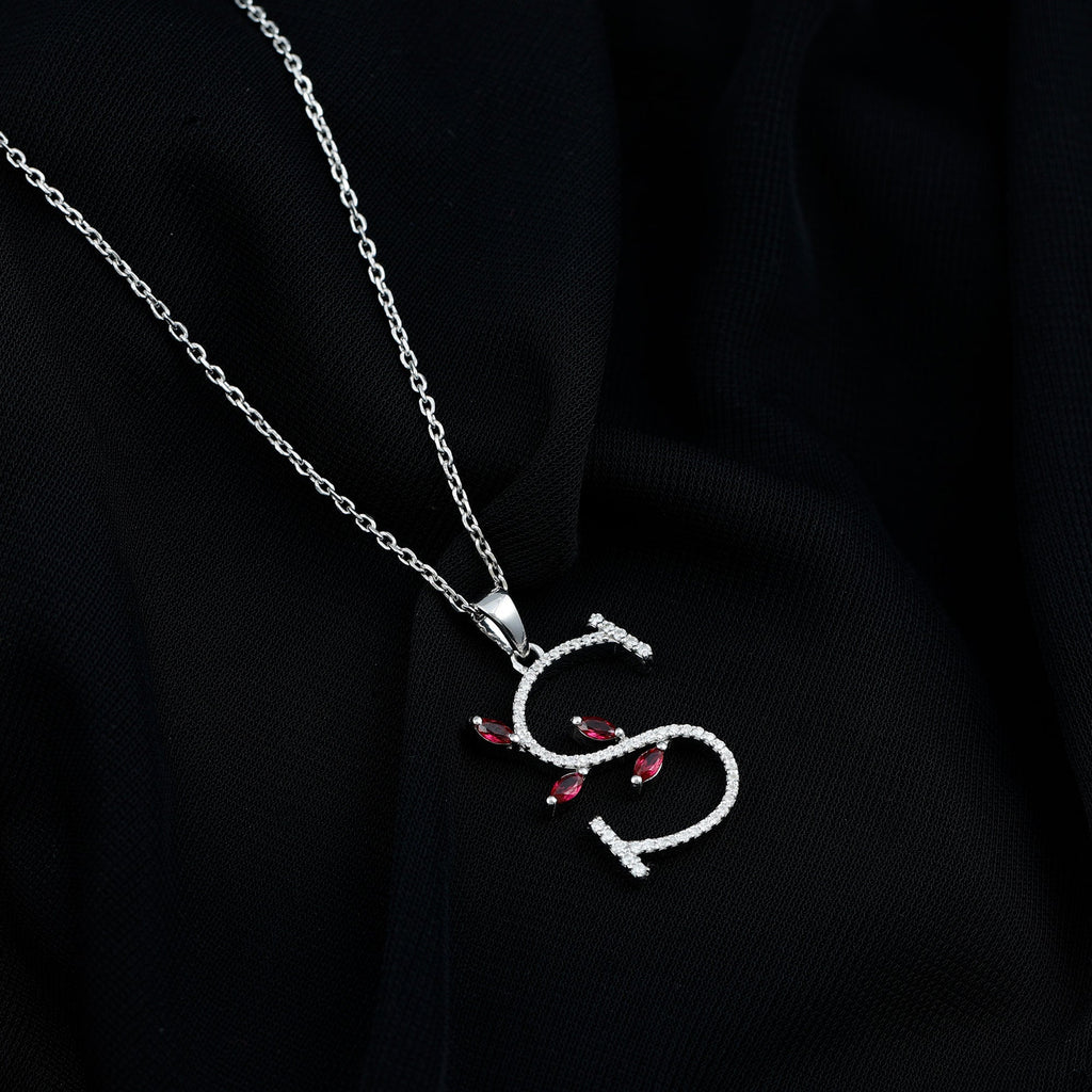 Lab Grown Ruby and Diamond Necklace with Letter S