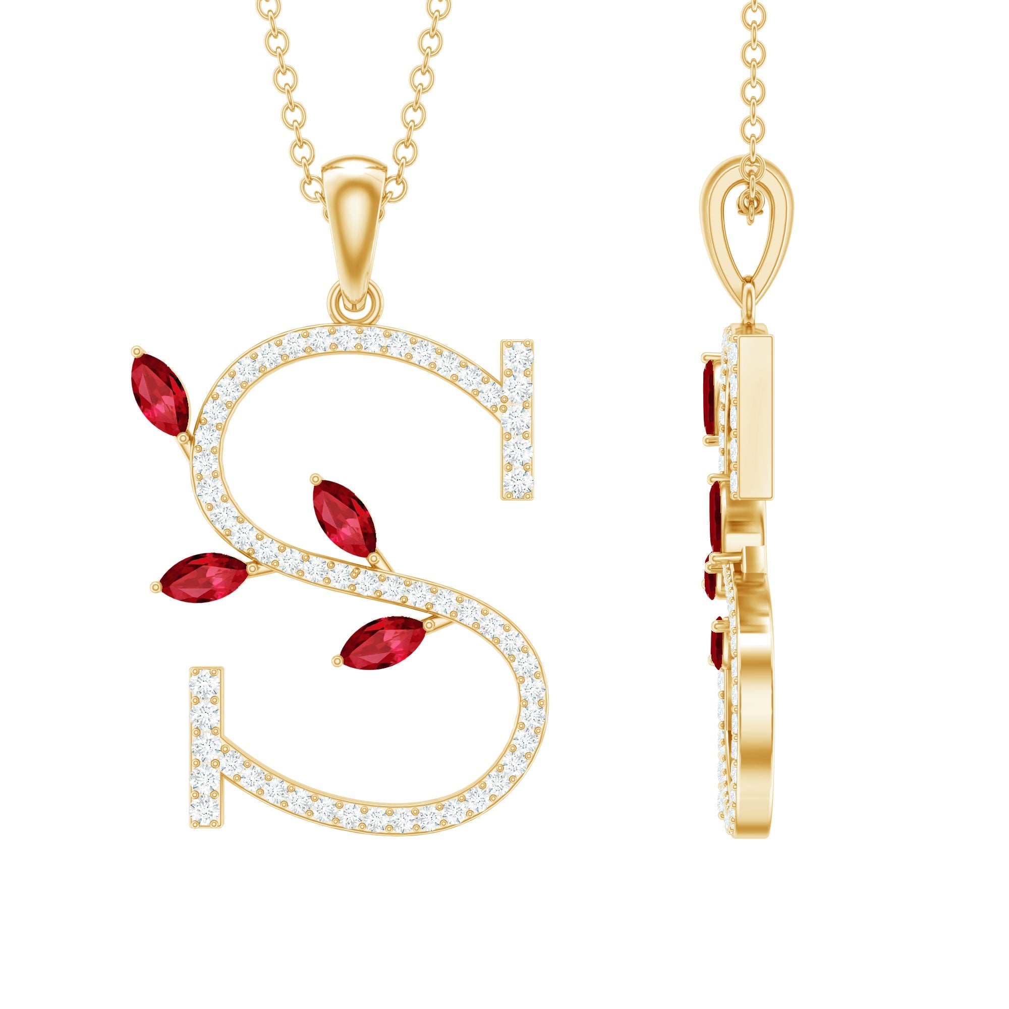 Lab Grown Ruby and Diamond Necklace with Letter S | Pendants | Wiccan Center