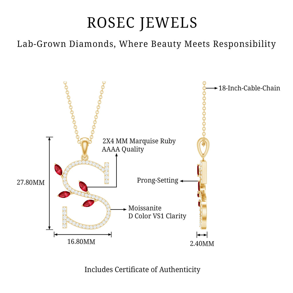 Lab Grown Ruby and Diamond Necklace with Letter S