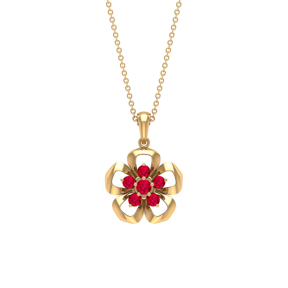 Natural Ruby Flower Pendant Necklace with Certificate | Pendants | Wiccan Center