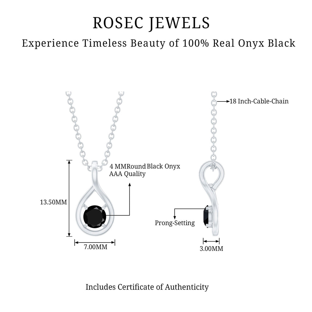 Certified 0.22 Carat Solitaire Black Onyx Teardrop Pendant With Chain