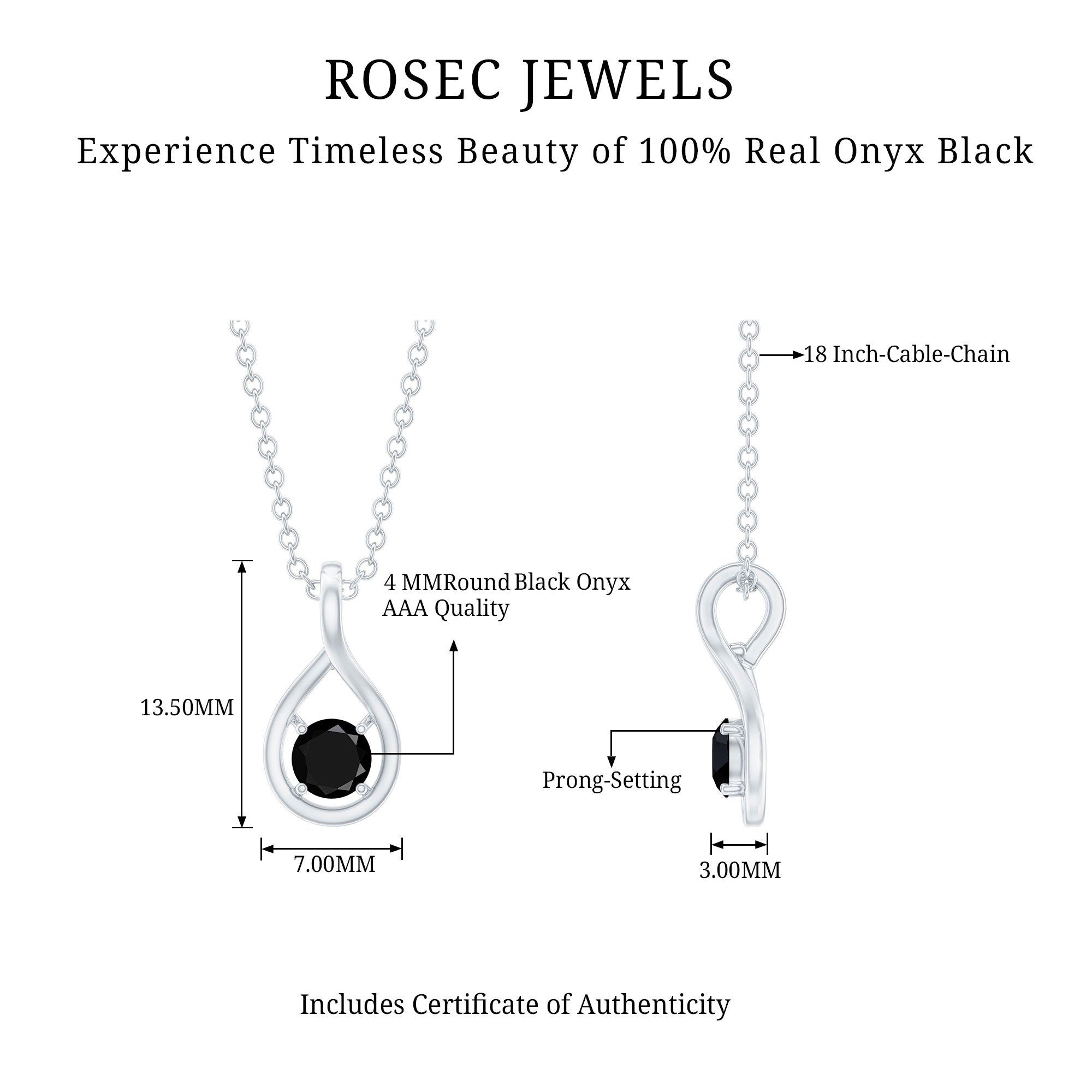 Certified 0.22 Carat Solitaire Black Onyx Teardrop Pendant With Chain