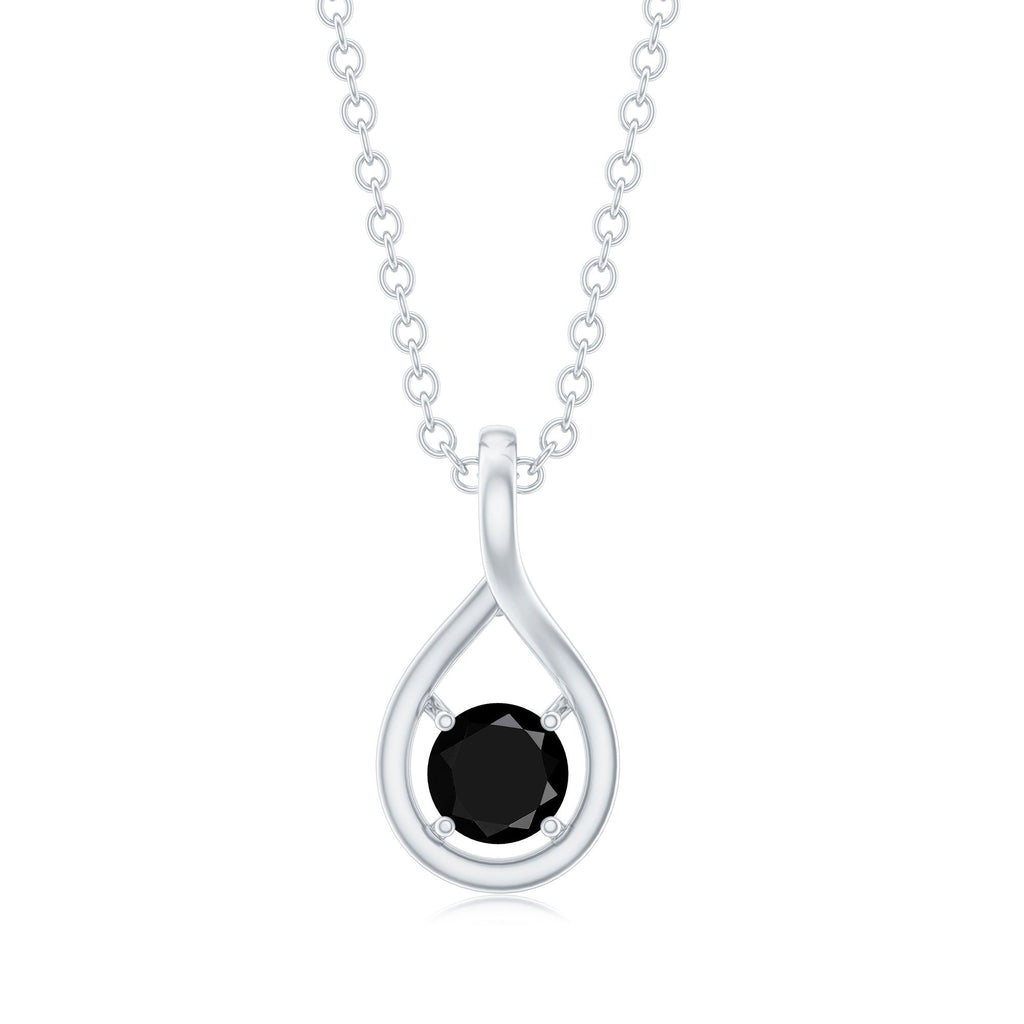 Certified 0.22 Carat Solitaire Black Onyx Teardrop Pendant With Chain