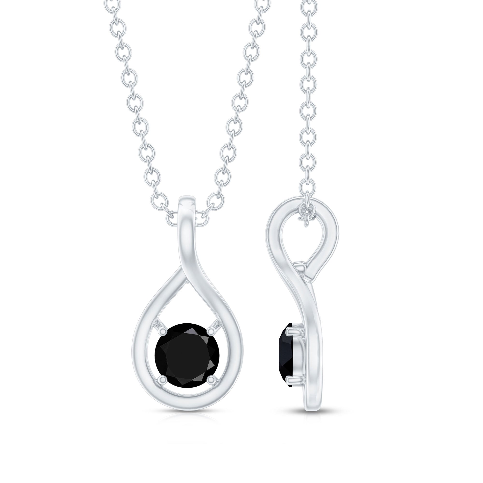 Certified 0.22 Carat Solitaire Black Onyx Teardrop Pendant With Chain