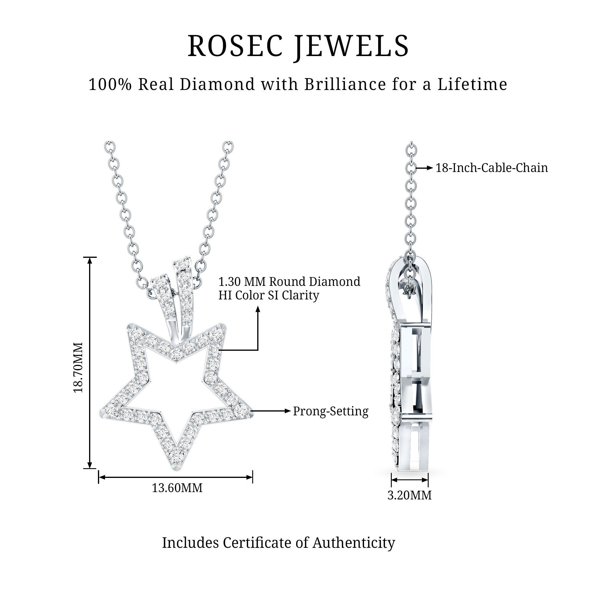 Natural Diamond Star Pendant For Women