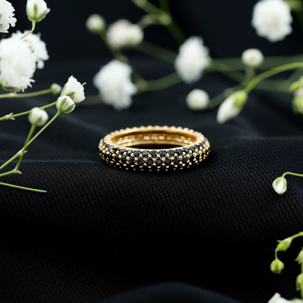 Certified Lab Grown Black Diamond 3 Row Eternity Band Ring
