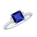 Princess Cut Created Blue Sapphire Solitaire Engagement Ring With Moissanite