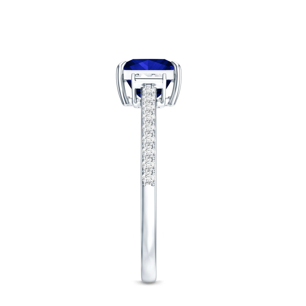 Princess Cut Created Blue Sapphire Solitaire Engagement Ring With Moissanite