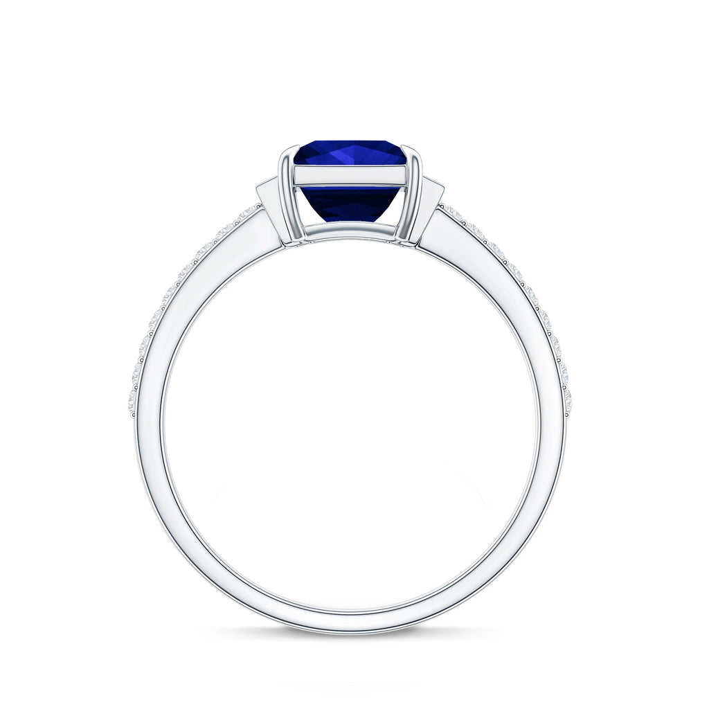Princess Cut Created Blue Sapphire Solitaire Engagement Ring With Moissanite