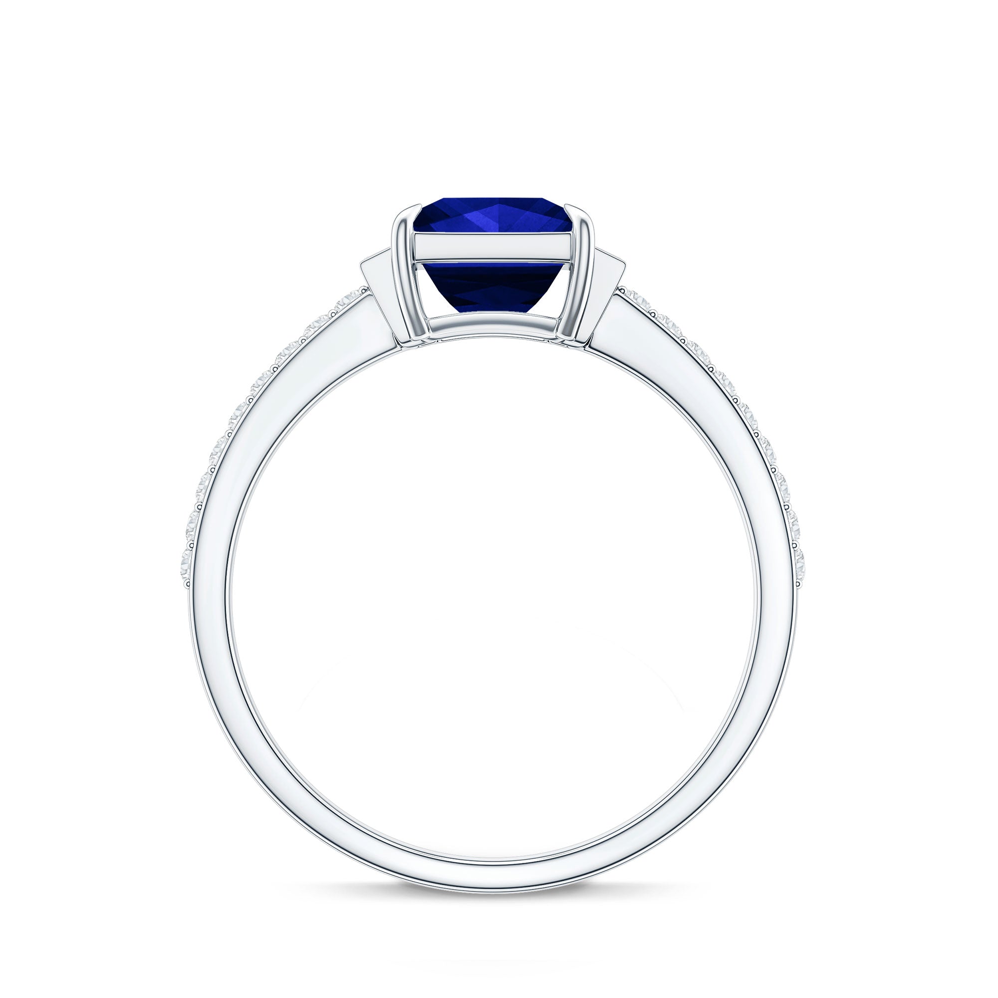 Princess Cut Created Blue Sapphire Solitaire Engagement Ring With Moissanite