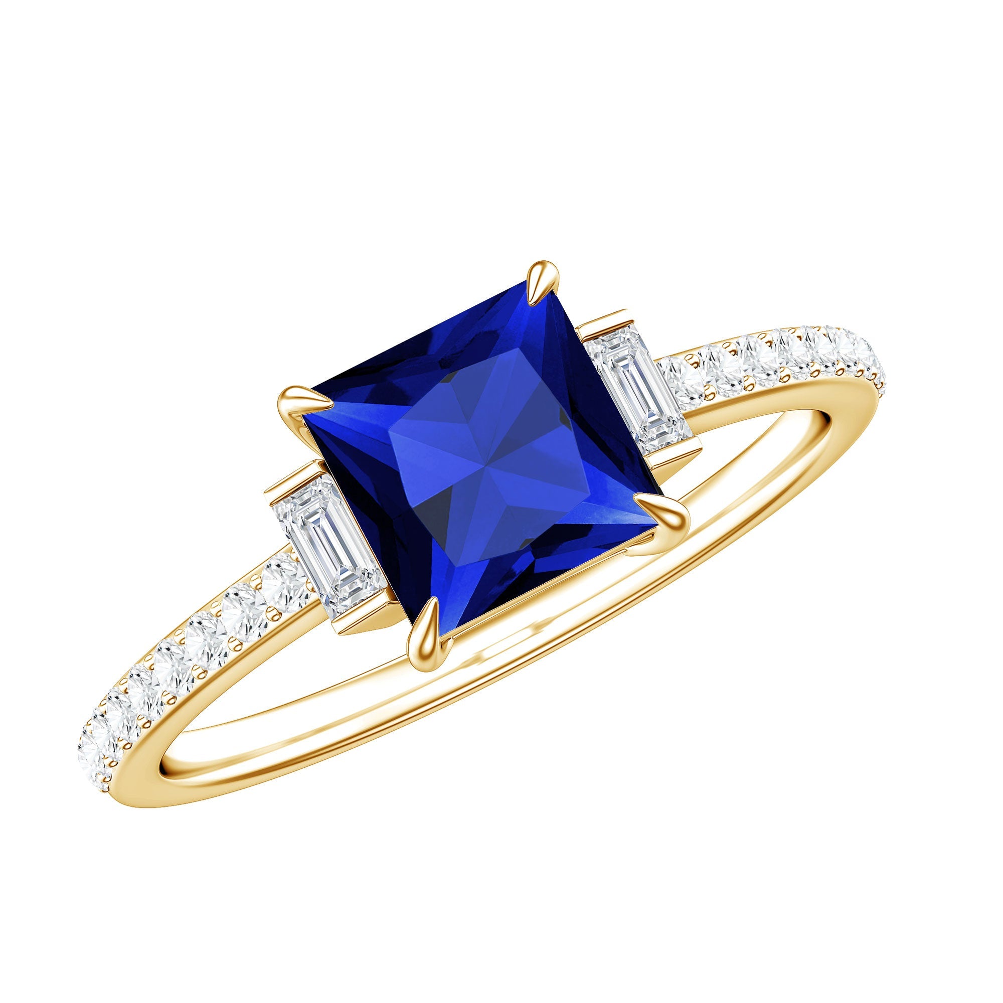 Princess Cut Created Blue Sapphire Solitaire Engagement Ring With Moissanite | Rings | Wiccan Center