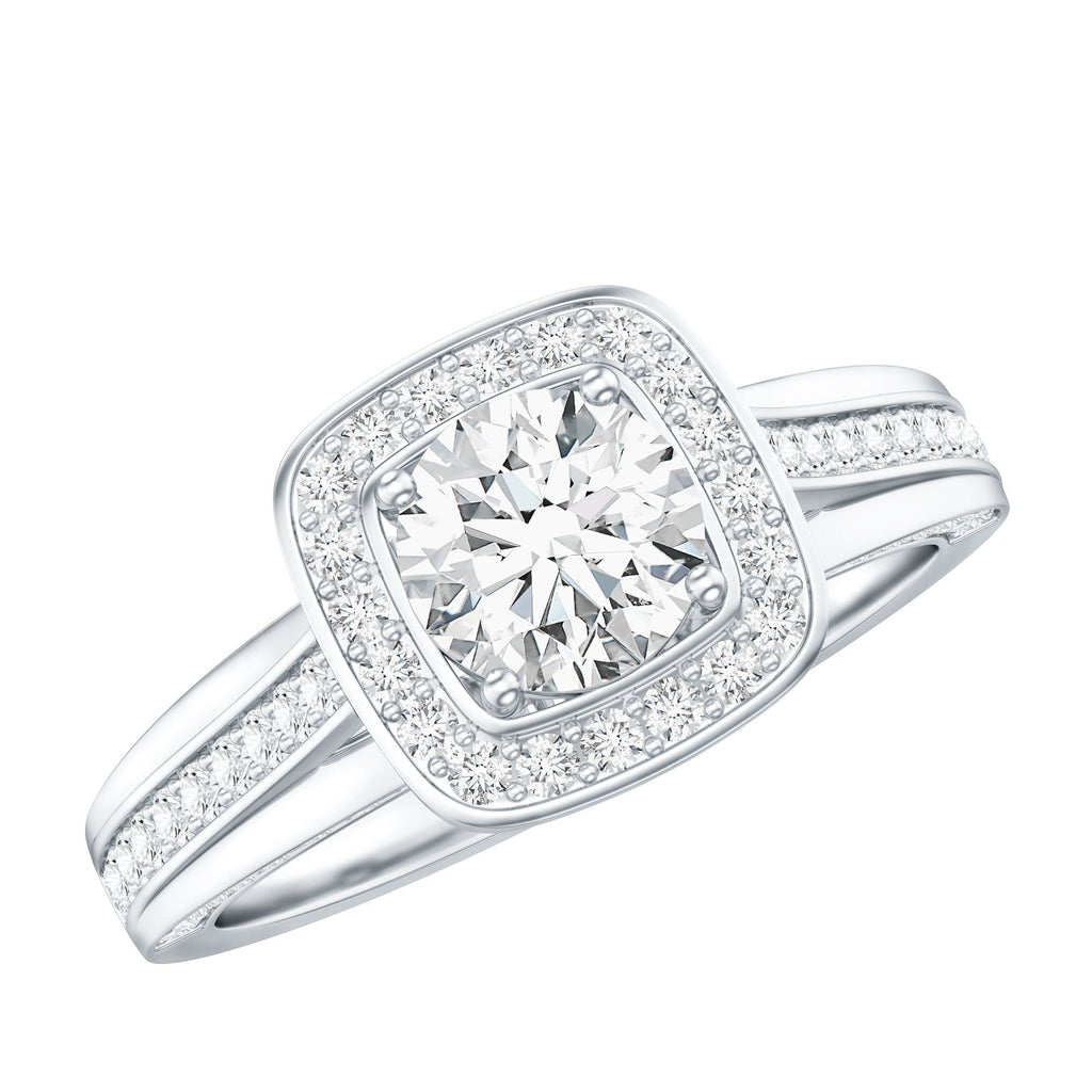 Classic Moissanite Halo Engagement Ring with Certificate