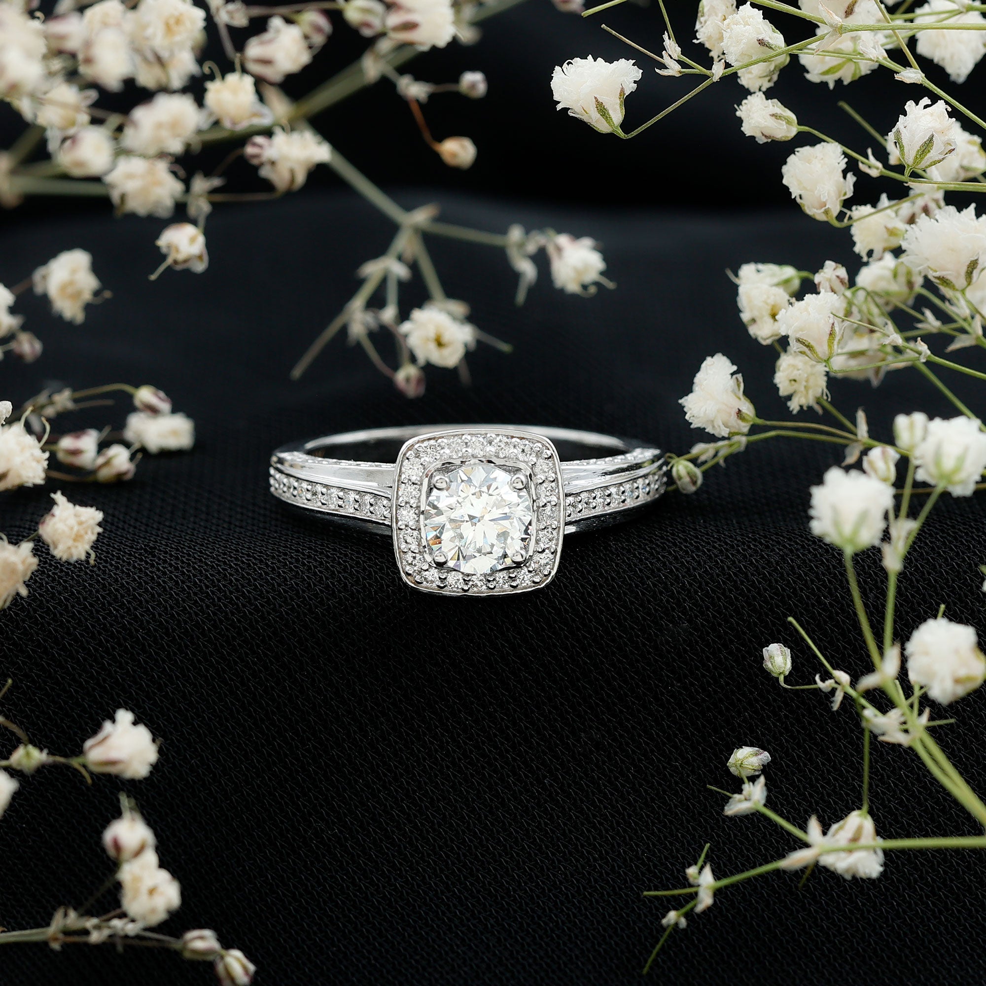 Classic Moissanite Halo Engagement Ring with Certificate