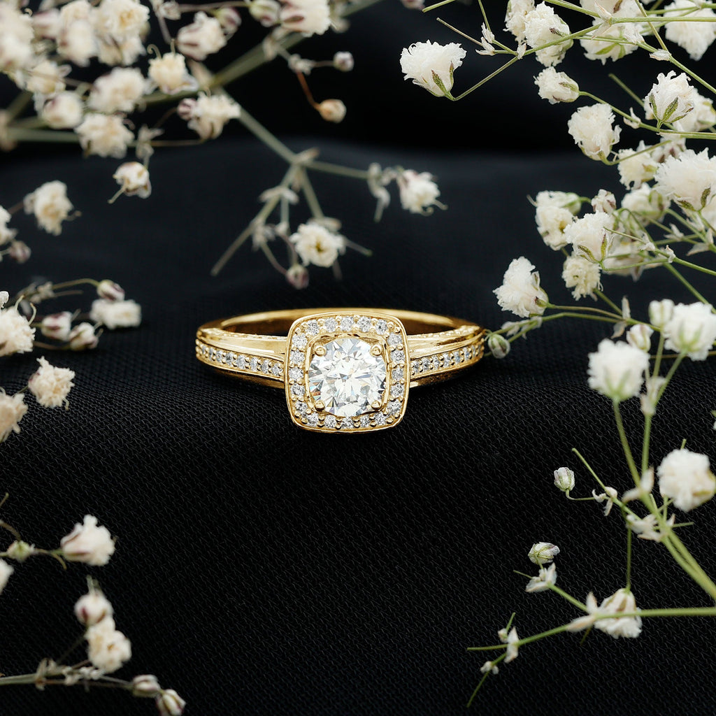 Classic Moissanite Halo Engagement Ring with Certificate