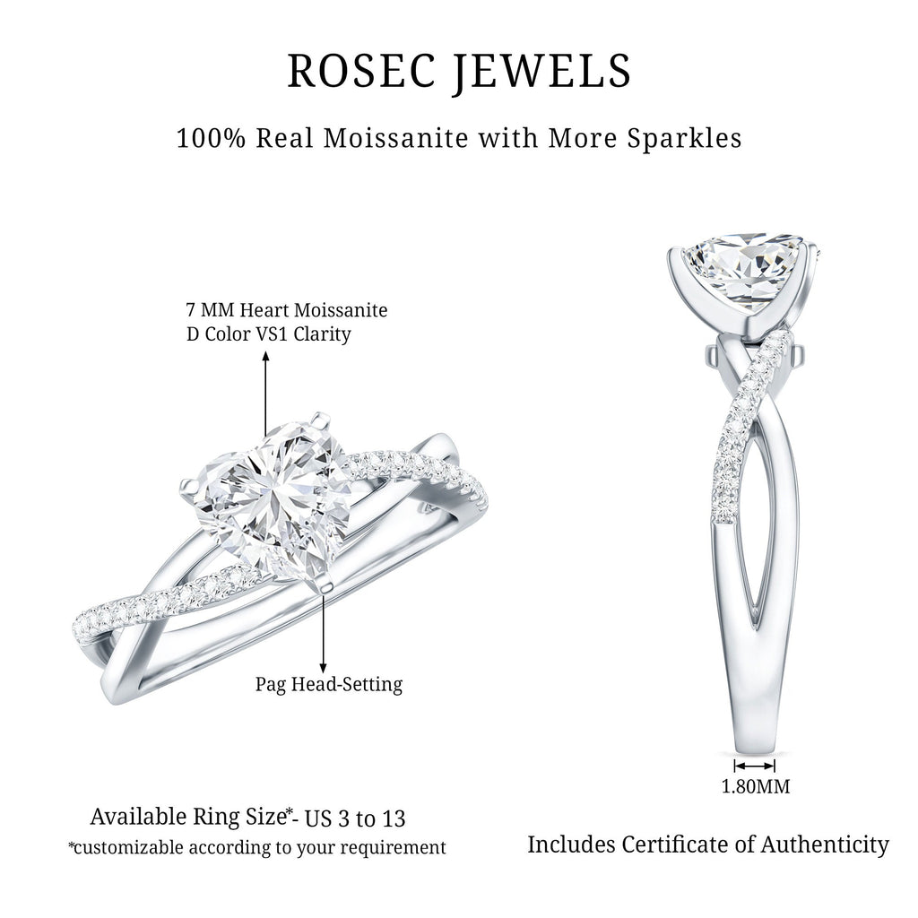 Heart Shape Moissanite Crossover Engagement Ring for Her
