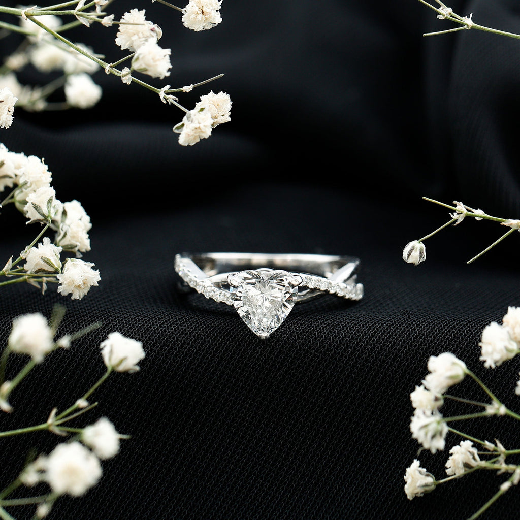 Heart Shape Moissanite Crossover Engagement Ring for Her