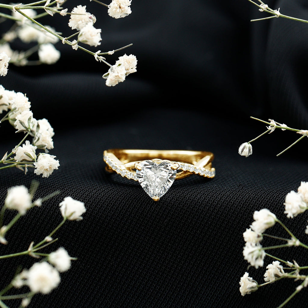 Heart Shape Moissanite Crossover Engagement Ring for Her