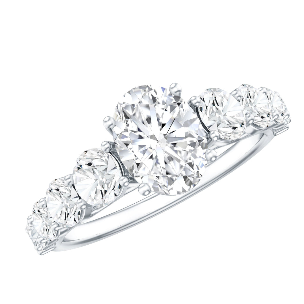 1.2 Carat Oval Cut Moissanite Side Stone Engagement Ring