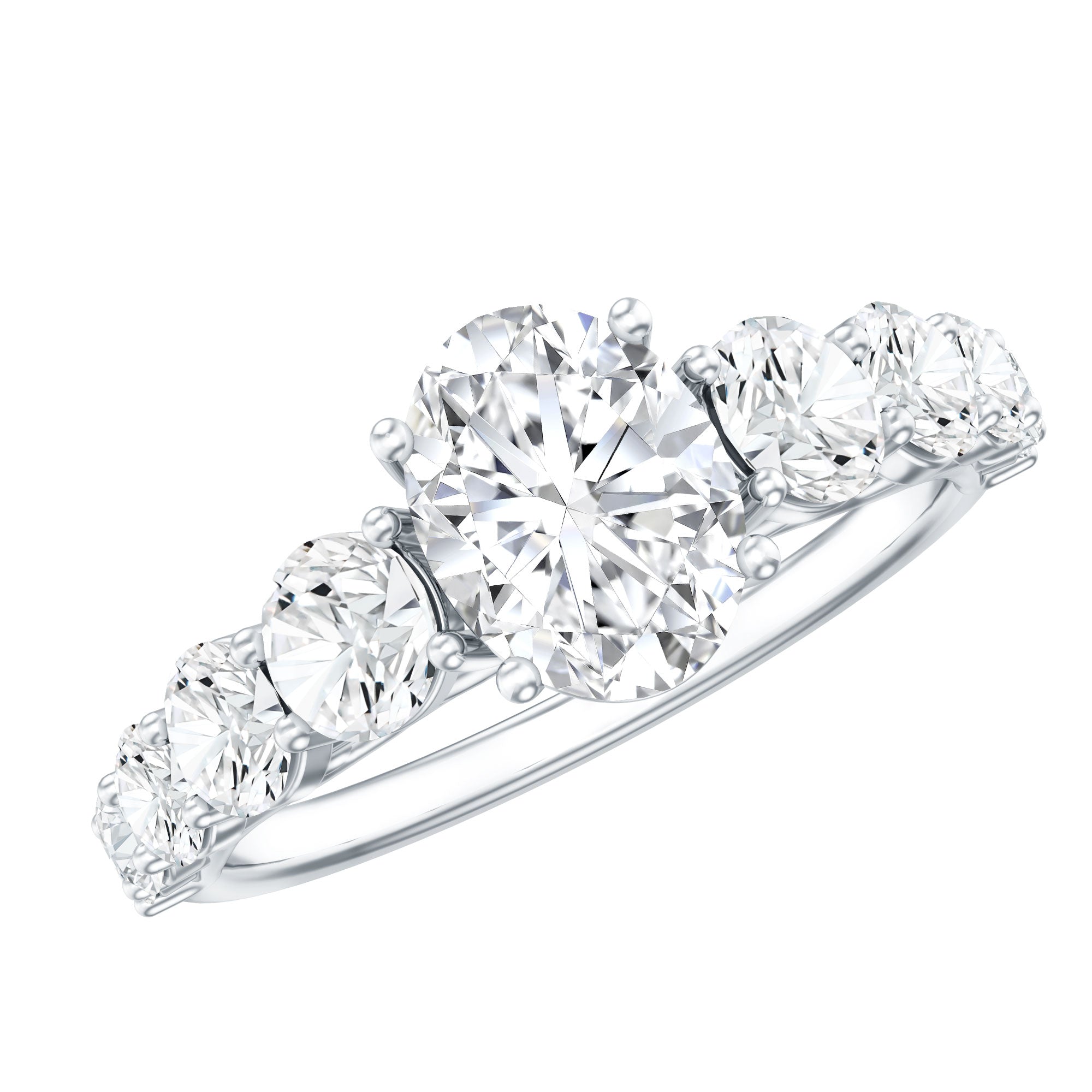 1.2 Carat Oval Cut Moissanite Side Stone Engagement Ring